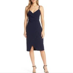 ELIZA J Sleeveless Faux Wrap Dress In Navy